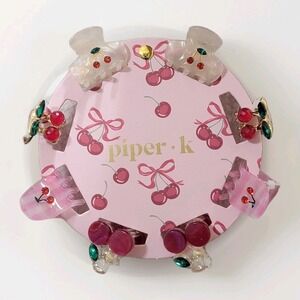 NEW! Piper K Cherry Cherries Bling Mini Claw‎ Hair Clips 8 Pack